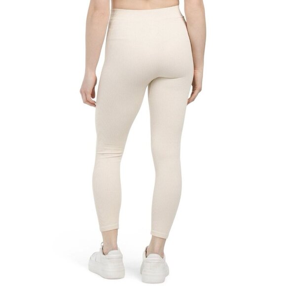 Zara Women's Ribbed Leggings Ankle Length Pull On Stretch Ivory Size XS / S NWT - Picture 2 of 13